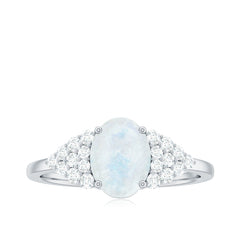 1 CT Oval Cut Moonstone Solitaire Ring with Diamond Accent