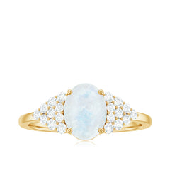 1 CT Oval Cut Moonstone Solitaire Ring with Diamond Accent
