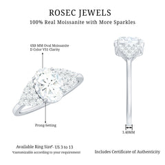 6X8 MM Oval Moissanite Engagement Ring with Cluster Side Stones