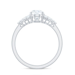 6X8 MM Oval Moissanite Engagement Ring with Cluster Side Stones