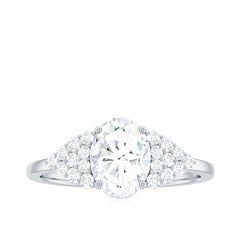 6X8 MM Oval Moissanite Engagement Ring with Cluster Side Stones