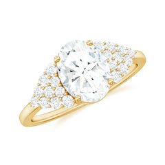6X8 MM Oval Moissanite Engagement Ring with Cluster Side Stones