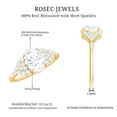 6X8 MM Oval Moissanite Engagement Ring with Cluster Side Stones