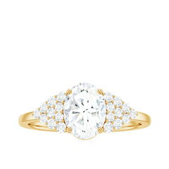 6X8 MM Oval Moissanite Engagement Ring with Cluster Side Stones