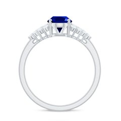 Certified 1.5 Carat Lab Grown Blue Sapphire Oval Engagement Ring with Diamond Side Stones