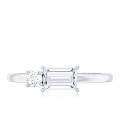 Baguette and Round Moissanite Two Stone Promise Ring