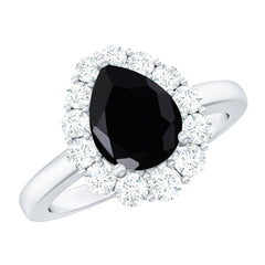 Certified Real 7X10mm Black Spinel Teardrop Engagement Ring with Moissanite Halo