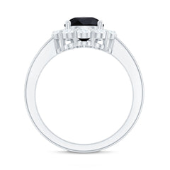Certified Real 7X10mm Black Spinel Teardrop Engagement Ring with Moissanite Halo