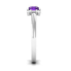 1/2 CT Oval Amethyst Three Stone Promise Ring with Diamond