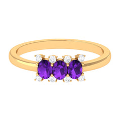 1/2 CT Oval Amethyst Three Stone Promise Ring with Diamond