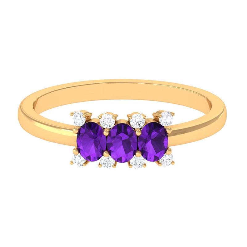 1/2 CT Oval Amethyst Three Stone Promise Ring with Diamond