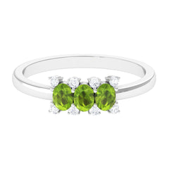 3/4 CT Oval Cut Peridot Three Stone Ring with Diamond Stones