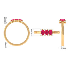 Oval Ruby Three Stone Promise Ring with Diamond