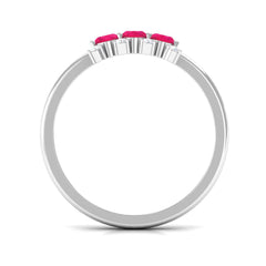 Oval Ruby Three Stone Promise Ring with Diamond