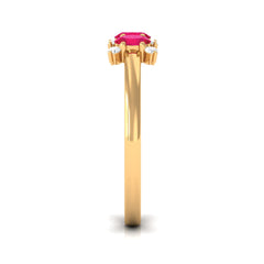 Oval Ruby Three Stone Promise Ring with Diamond