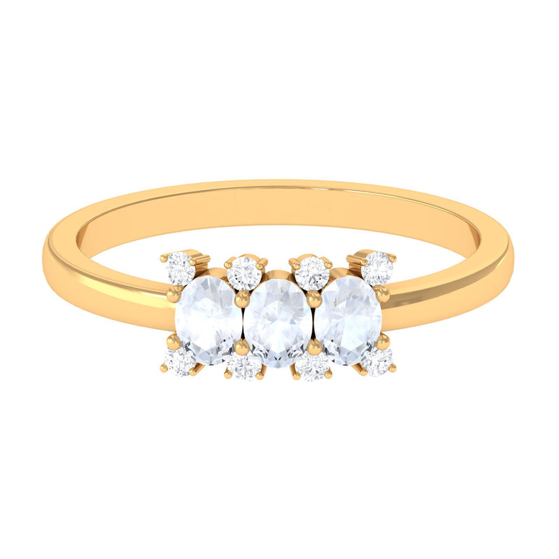 1 CT Oval Cut Moonstone Three Stone Ring with Diamond