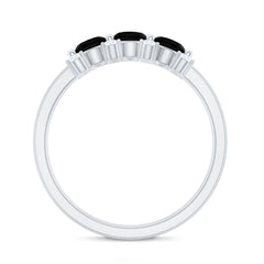 Natural Oval Black Spinel 3 Stone Engagement Ring with Diamond