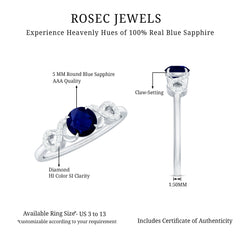 3/4 CT Round Blue Sapphire Infinity Engagement Ring with Diamond