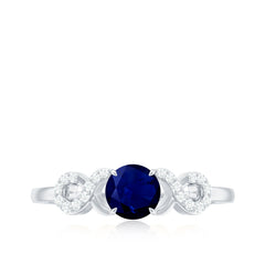 3/4 CT Round Blue Sapphire Infinity Engagement Ring with Diamond