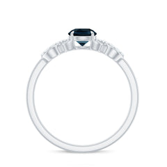 5mm Round London Blue Topaz Engagement Ring with Criss Cross Diamond