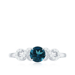 5mm Round London Blue Topaz Engagement Ring with Criss Cross Diamond