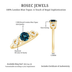 5mm Round London Blue Topaz Engagement Ring with Criss Cross Diamond
