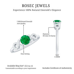Real Emerald Diamond Promise Engagement Ring with Criss Cross Shank