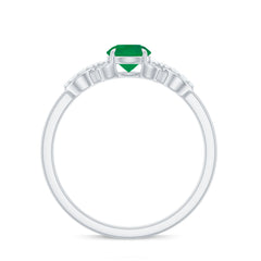 Real Emerald Diamond Promise Engagement Ring with Criss Cross Shank