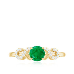 Real Emerald Diamond Promise Engagement Ring with Criss Cross Shank