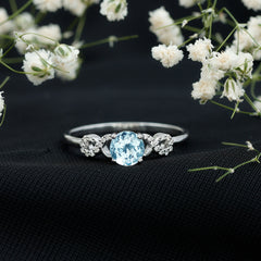 Round Shape Aquamarine and Diamond Infinity Engagement Ring