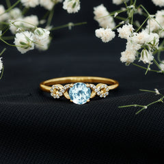 Round Shape Aquamarine and Diamond Infinity Engagement Ring