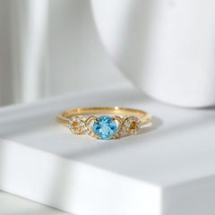Round Shape Aquamarine and Diamond Infinity Engagement Ring
