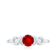 Certified 0.6 Carat Lab Grown Ruby Promise Ring with Diamond Infinity Knot