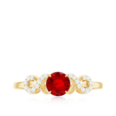 Certified 0.6 Carat Lab Grown Ruby Promise Ring with Diamond Infinity Knot
