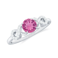 Solitaire Pink Tourmaline Infinity Promise Ring with Diamond