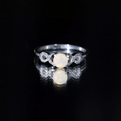 Certified Real Ethiopian Rainbow Opal Diamond Engagement Ring with Criss Cross Shank