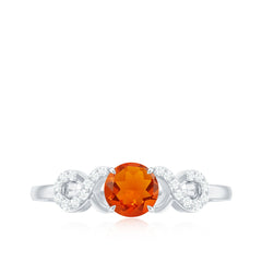 Round Shape Solitaire Fire Opal Infinity Engagement Ring with Diamond