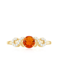 Round Shape Solitaire Fire Opal Infinity Engagement Ring with Diamond