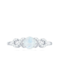 3/4 CT Natural Moonstone Solitaire Ring with Criss Cross Diamond