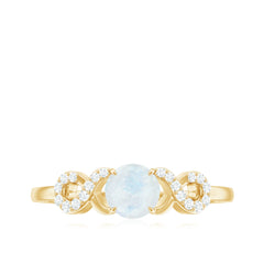 3/4 CT Natural Moonstone Solitaire Ring with Criss Cross Diamond