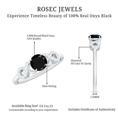 1/2 CT Black Onyx and Diamond Criss Cross Engagement Ring