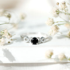 1/2 CT Black Onyx and Diamond Criss Cross Engagement Ring