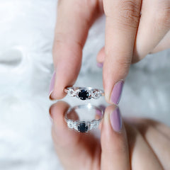 1/2 CT Black Onyx and Diamond Criss Cross Engagement Ring