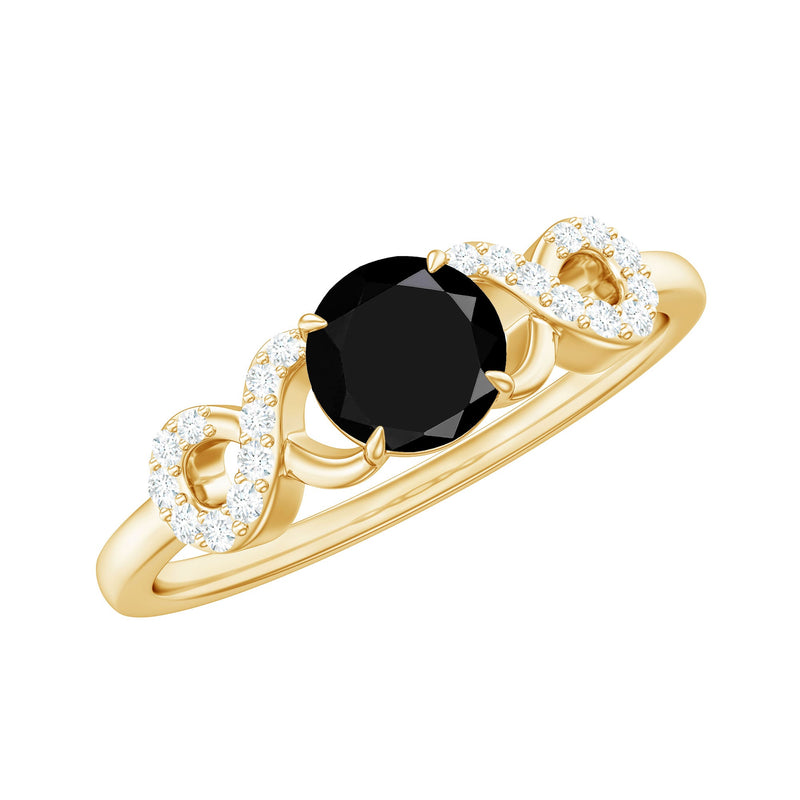 1/2 CT Black Onyx and Diamond Criss Cross Engagement Ring