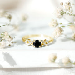 Natural Black Spinel Promise Ring with Diamond Infinity Knot