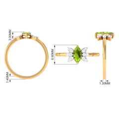 1 CT Marquise Cut Peridot Promise Ring with Diamond Stones