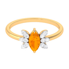 3/4 Ct Marquise Fire Opal and Diamond Engagement Ring