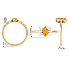 3/4 Ct Marquise Fire Opal and Diamond Engagement Ring