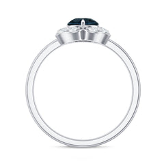 Round London Blue Topaz Floral Engagement Ring with Diamond