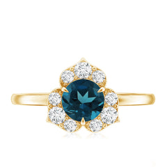 Round London Blue Topaz Floral Engagement Ring with Diamond